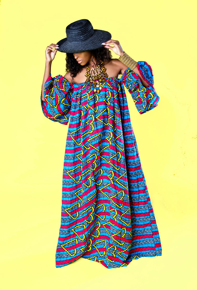 African Print Oye Maxi Dress - Blue