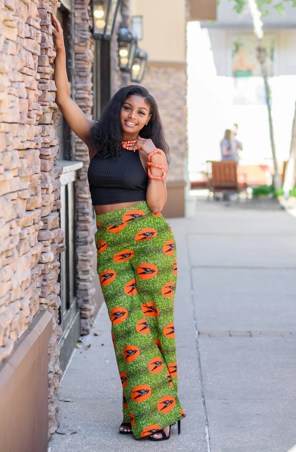 African Print Wide Leg Pant - Green