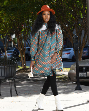 African Print  Bose Shirt Dress - Blue