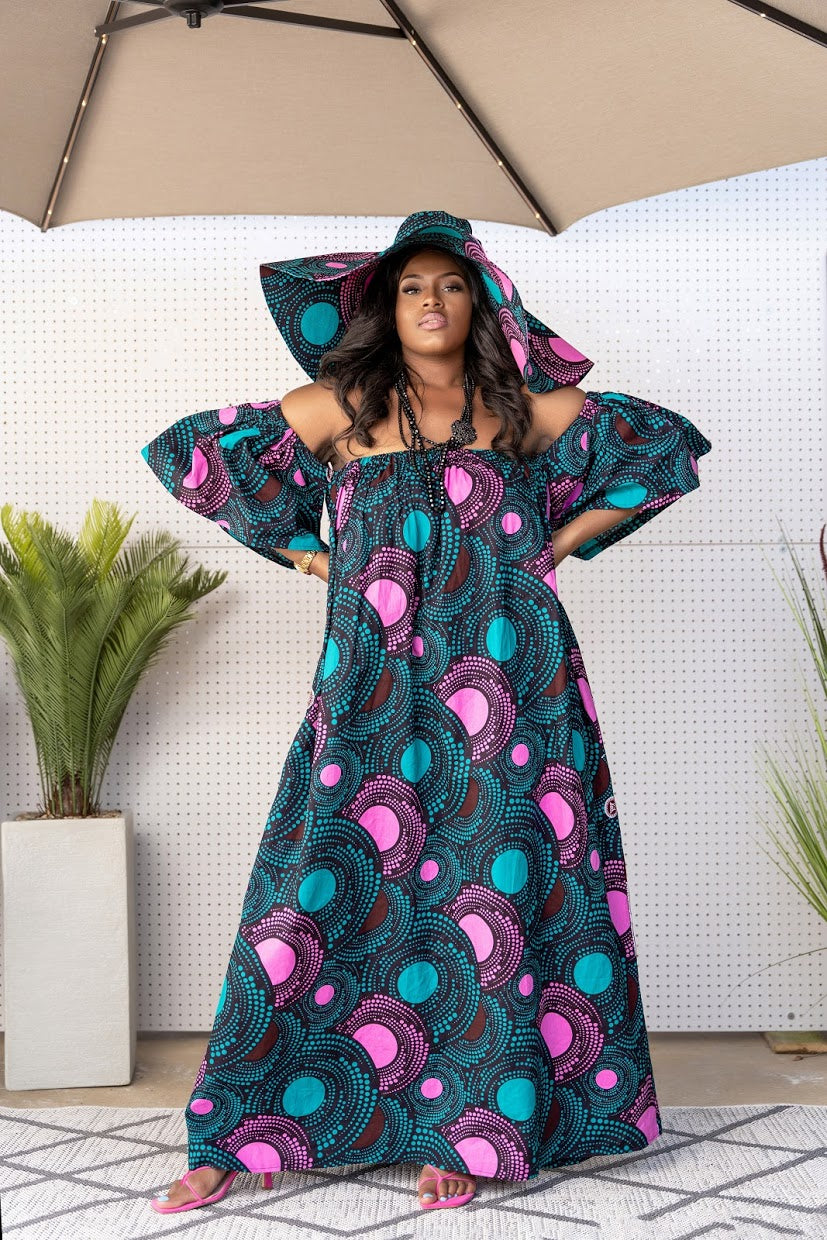 Oye Maxi Dress - Teal and Pink