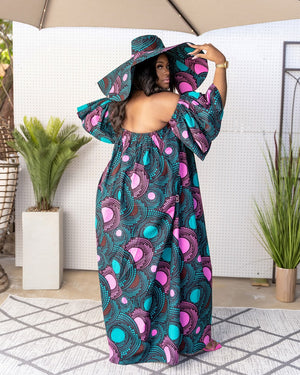 Oye Maxi Dress - Teal and Pink