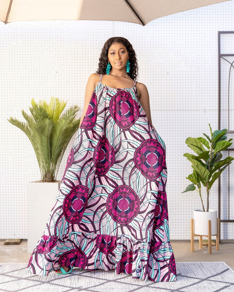 African Print Sena Maxi Dress - Pink