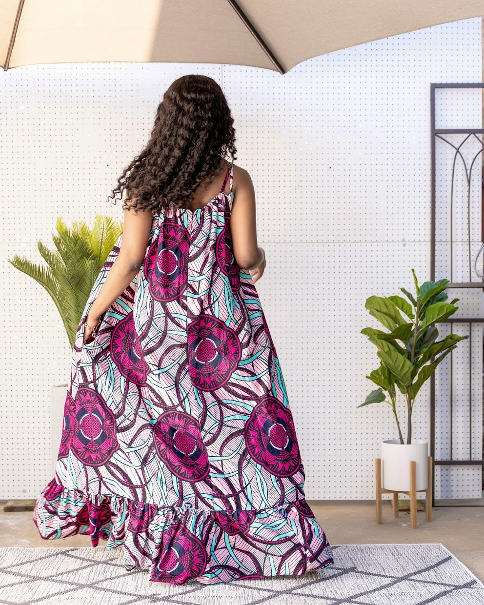 African Print Sena Maxi Dress - Pink