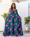 African Print Sena Maxi Dress - Teal and Pink