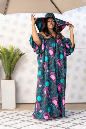 Oye Maxi Dress - Teal and Pink