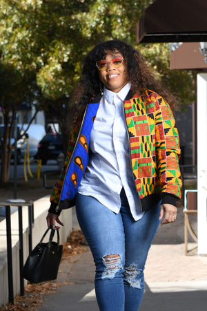 African Print Reversible Bomber Jacket -  Kente