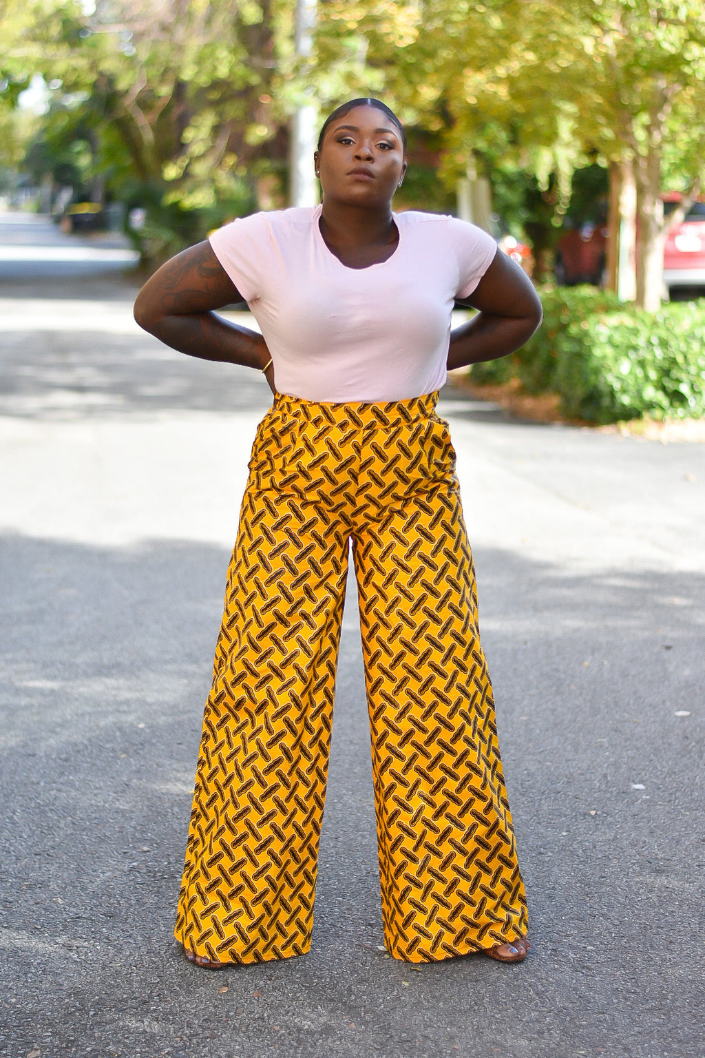 African Print Wide Leg Pant - Yellow