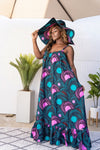 African Print Sena Maxi Dress - Teal and Pink