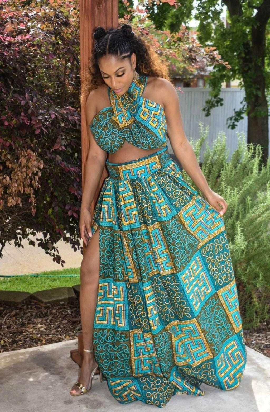 African Print High Slit Maxi Skirt Set