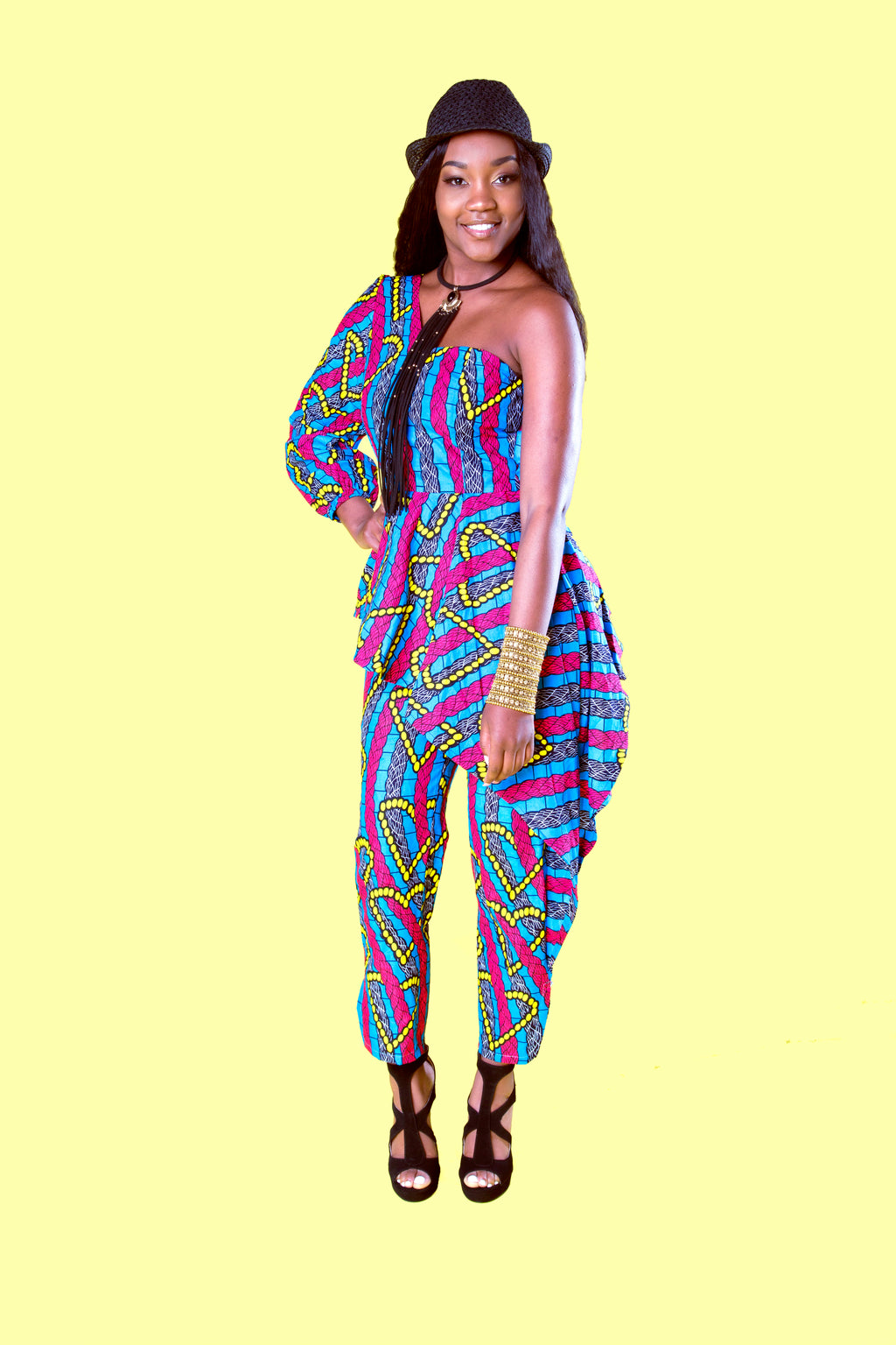 African Print Sena Jumpsuit- Blue