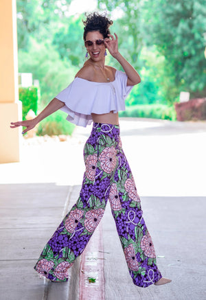 African Print Wide Leg Pant - Purple