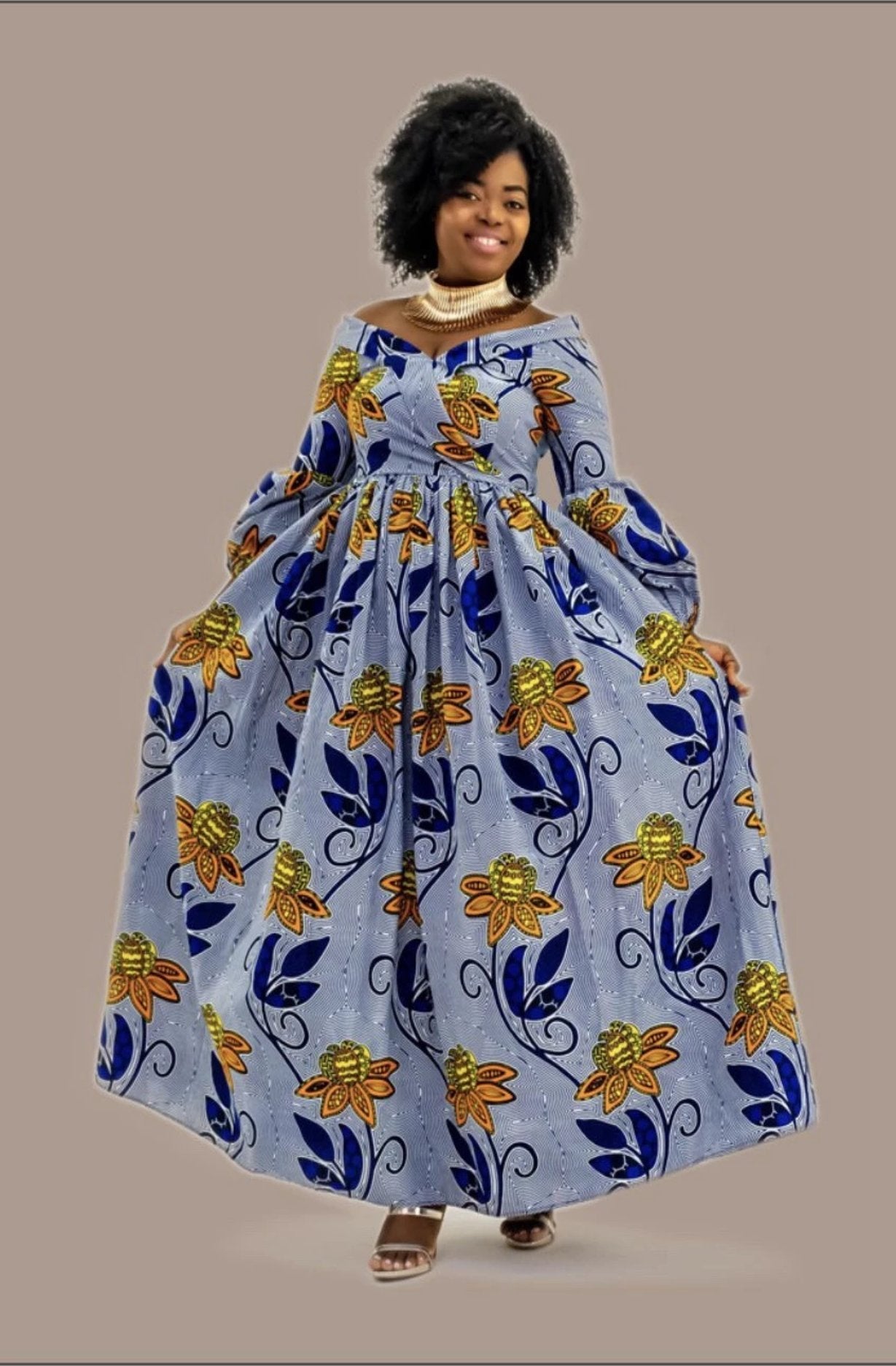 African Print Simi Maxi Dress - Blue N'omose Couture African Print Simi Maxi Dress - Blue N'omose Couture