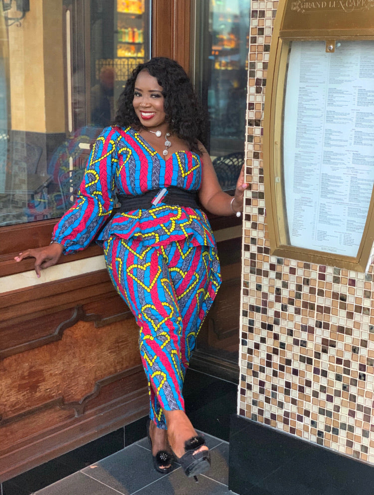 African Print Sena Jumpsuit- Blue