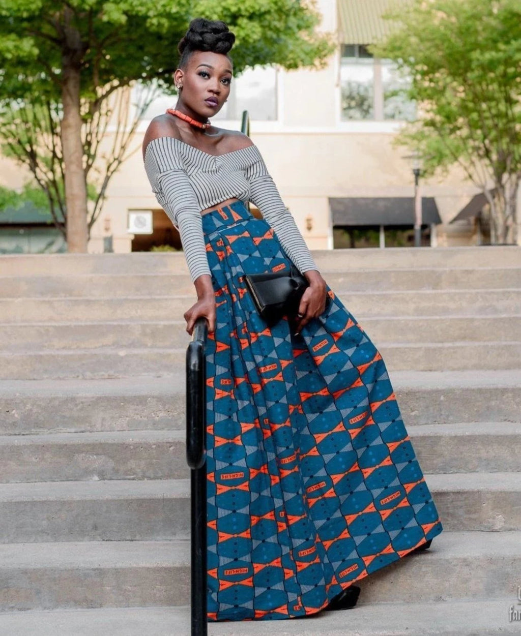 Oseme African Print Maxi Skirt - Blue