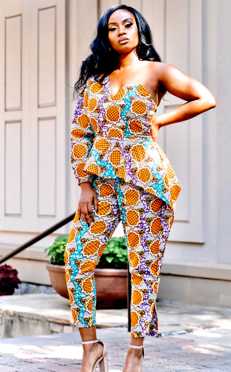 African Print Sena Jumpsuit- Yellow
