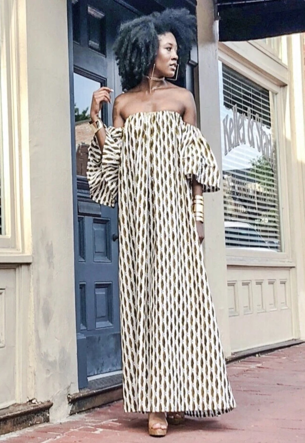 African Print Oye  Maxi Dress -white