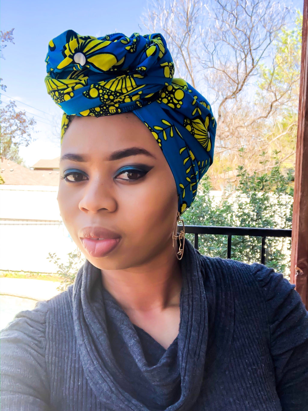 African Print Headwrap - Blue