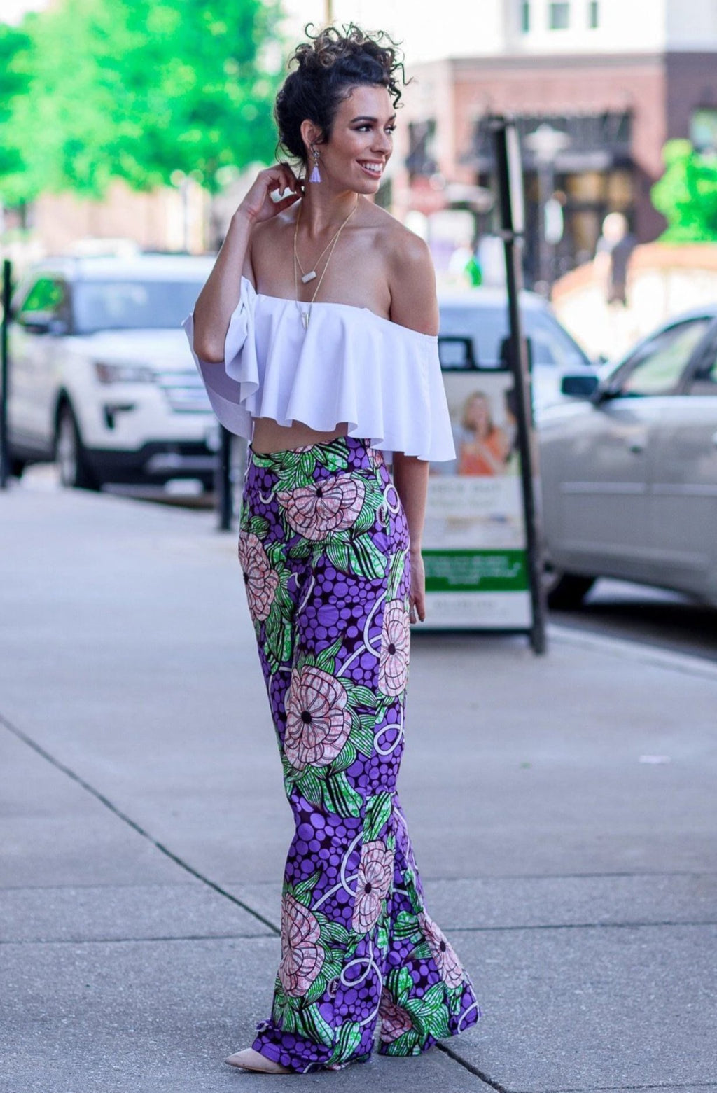 African Print Wide Leg Pant - Purple