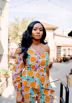 African Print Sena Jumpsuit- Yellow