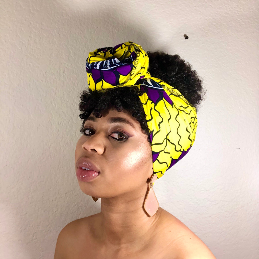 African Print Headwrap - Yellow and Purple