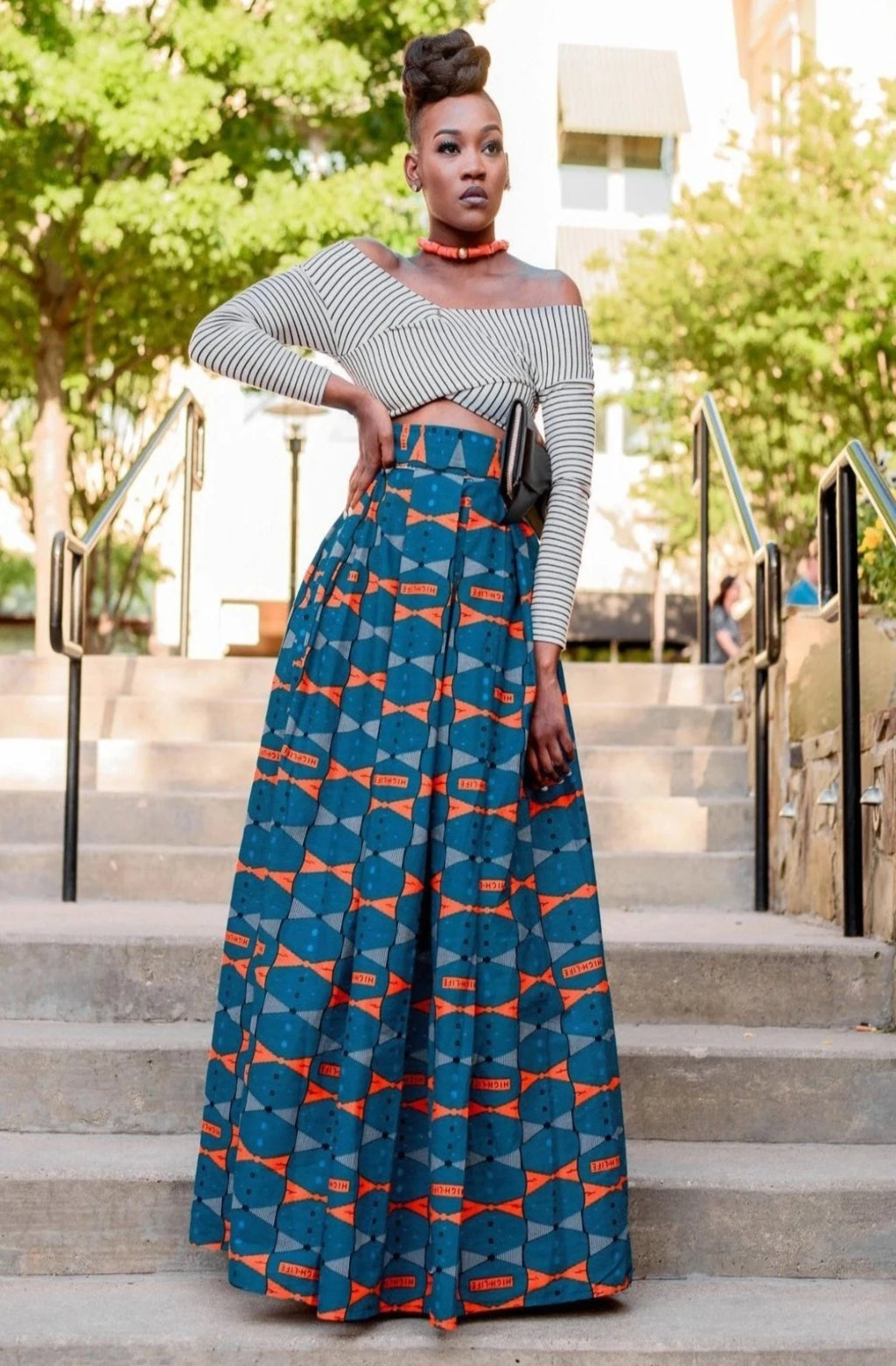 Oseme African Print Maxi Skirt - Blue