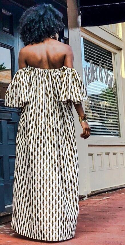 African Print Oye  Maxi Dress -white