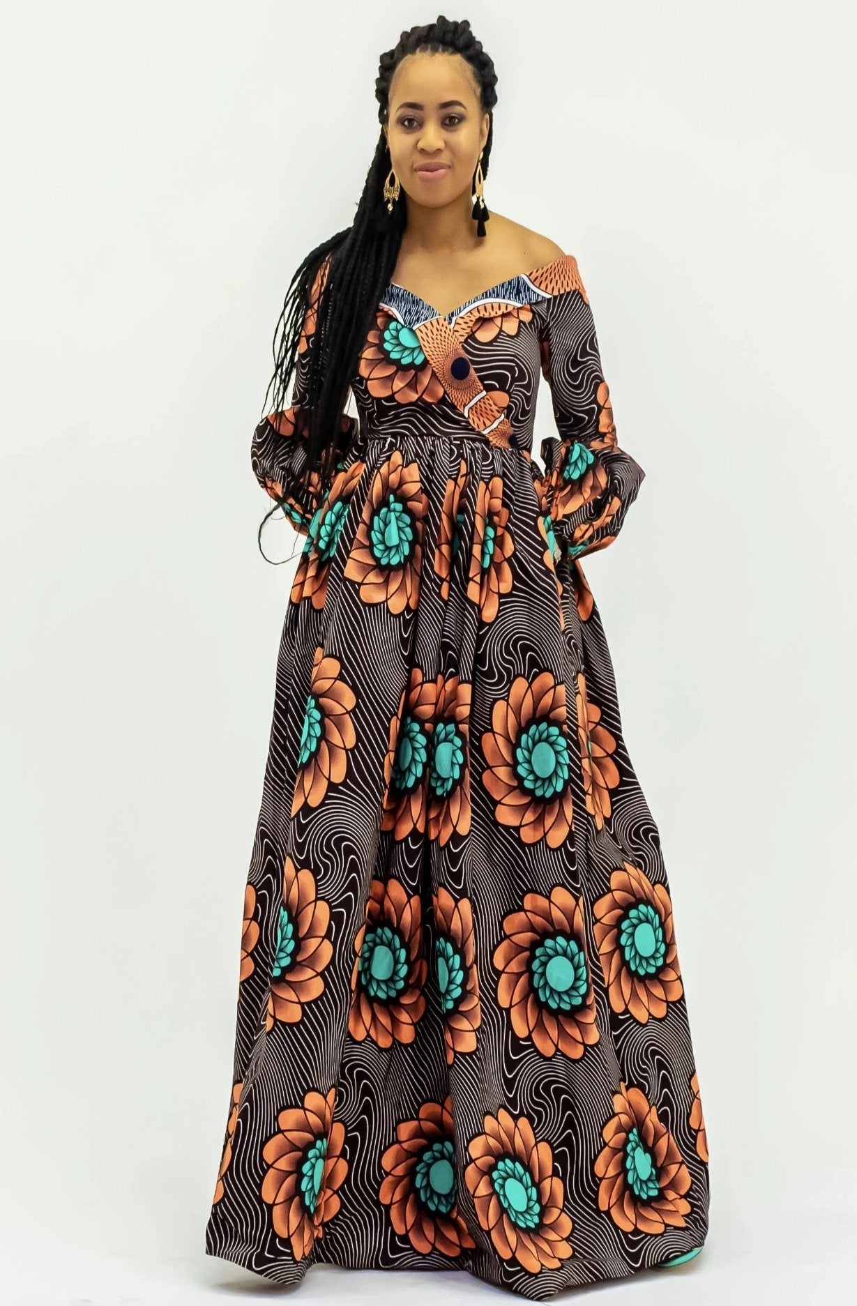 chinese dress ladies African Ankara Style Print Long Smocked Mermaid Dress main image 0