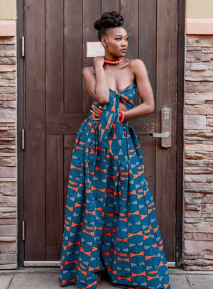 Oseme African Print Maxi Skirt - Blue